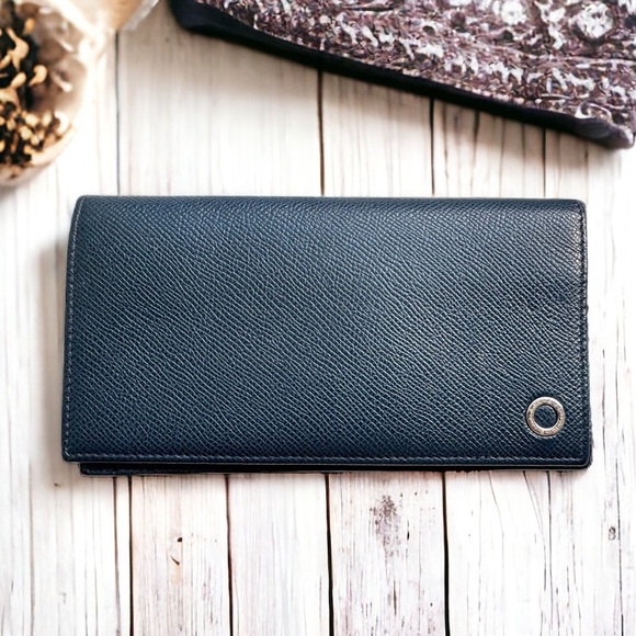 Bulgari Bvlgari B Zero 1 Blue Pebbled Bifold Long Wallet EXCELLENT - Picture 3 of 11